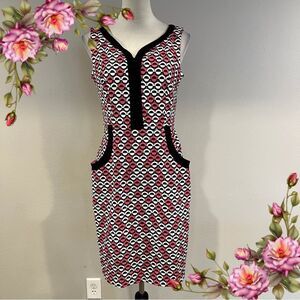 London Times Stylish Black and pink geometric Patterned business Dress